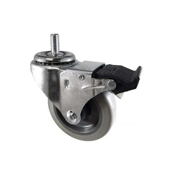 3-1/2"x1.25" Gray Polyurethane ON POLYOLEFIN Wheel- 1/2"-13x1" Threa